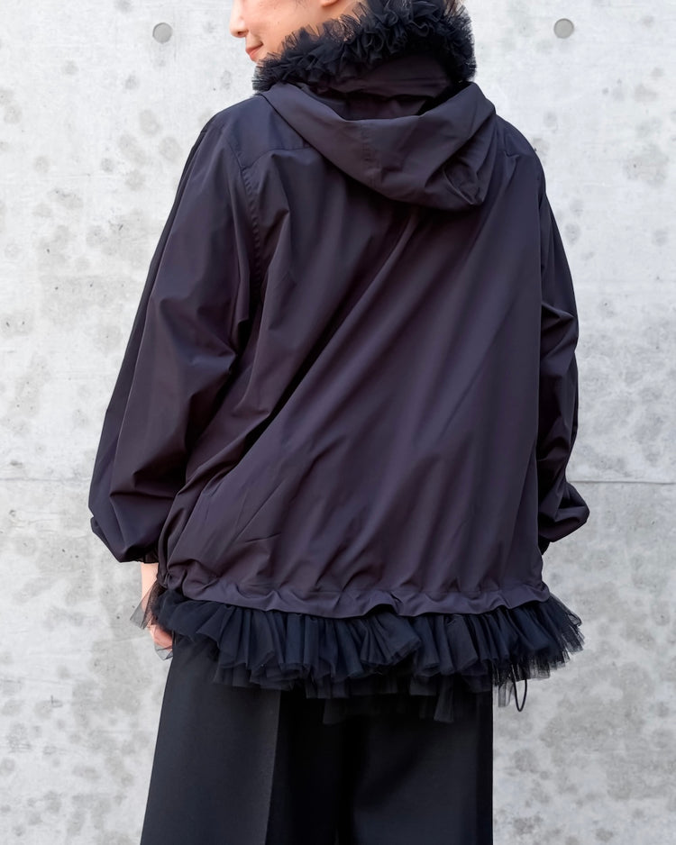 noir kei ninomiya / エステルタイプライター×ナイロンチュール フードJK / BLACK / 2A-B009