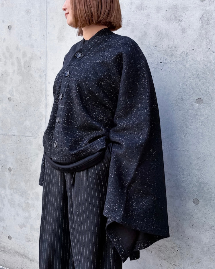 JUNYA WATANABE / ウール綿天竺起毛ボタンポンチョ / BLACK×SILVER / JR-T011