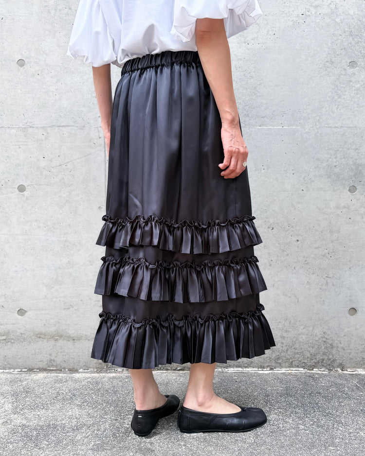 noir kei ninomiya / エステルサテン プリーツスカート / BLACK /  3R-S004