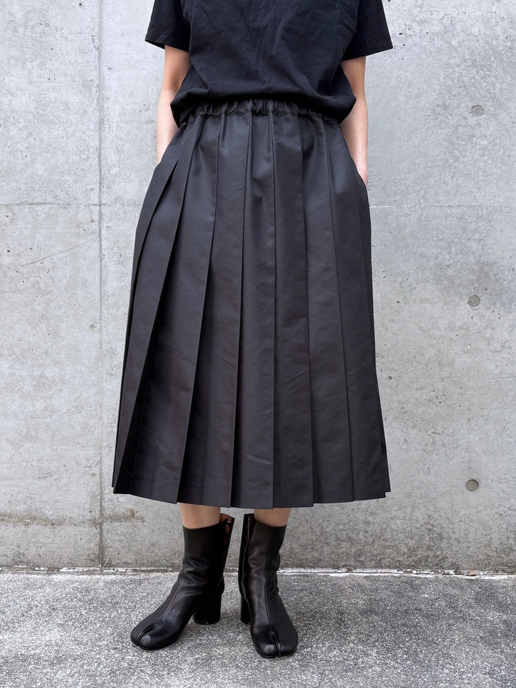tao / 綿エステルツイル ウエストゴム プリーツスカート / BLACK / TQ-S012-051