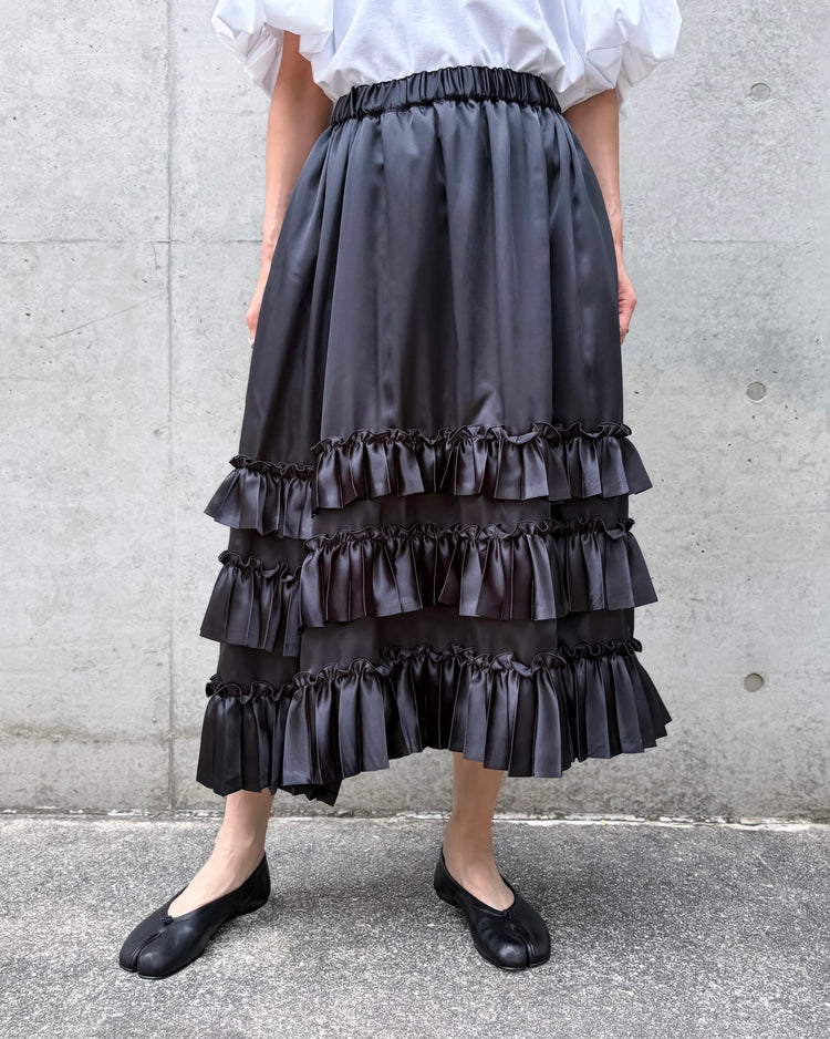 noir kei ninomiya / エステルサテン プリーツスカート / BLACK /  3R-S004