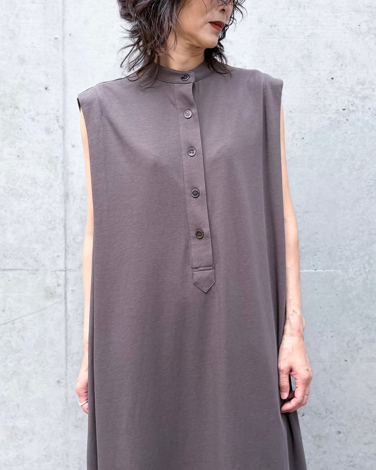ADAWAS / DRY COTTON JERSEY HENLEY DRESS / BROWN / ADWS-507-26