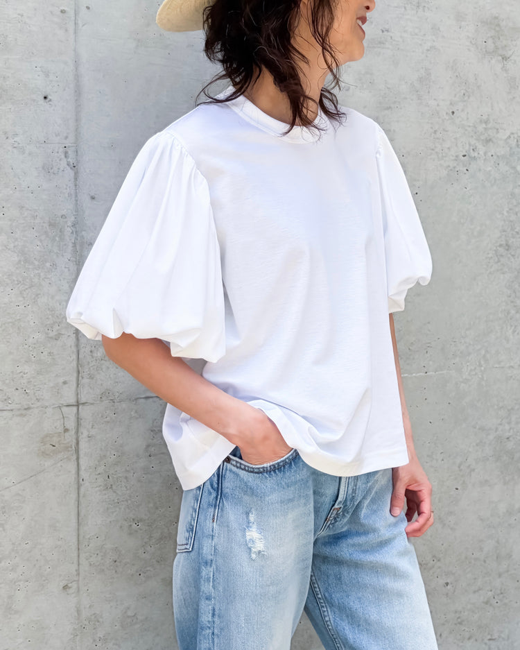 noir kei ninomiya / 袖バルーン綿ポンチTシャツ / WHITE / 3A-T020