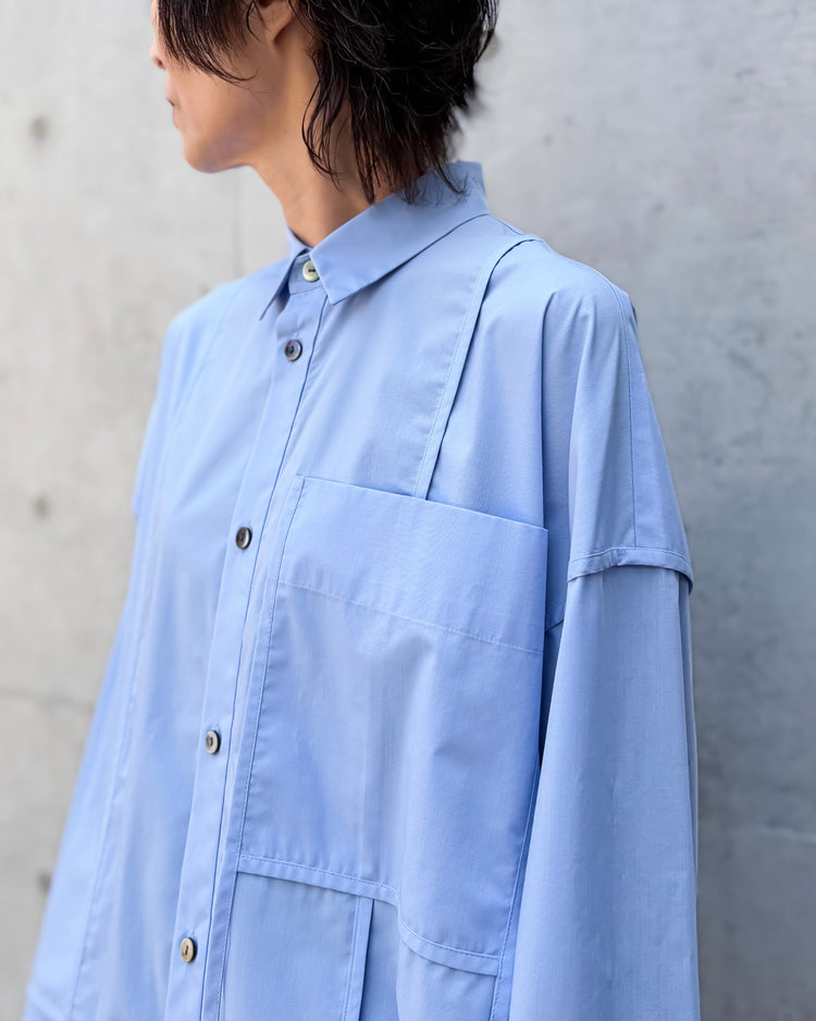 någonstans / piping wide shirt / water / 470JA430-0401