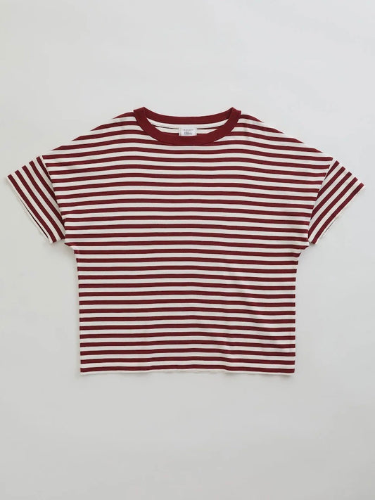 THE SHINZONE / FRENCH STRIPED HALF SLEEVE TEE /  BORDEAUX / 25SMSCU05