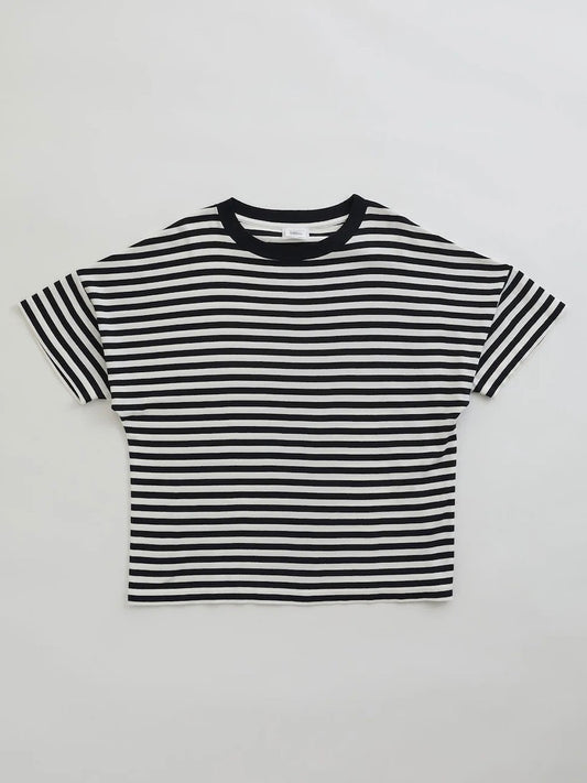 THE SHINZONE / FRENCH STRIPED HALF SLEEVE TEE / NAVY / 25SMSCU05