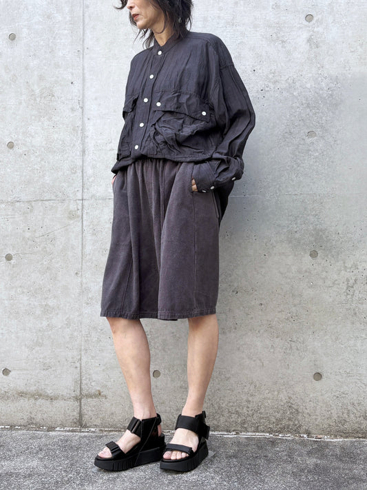 KATHARINE HAMNETT / NOIL SILK EASY WIDE SHORTS / V.BLACK / KHESP-01