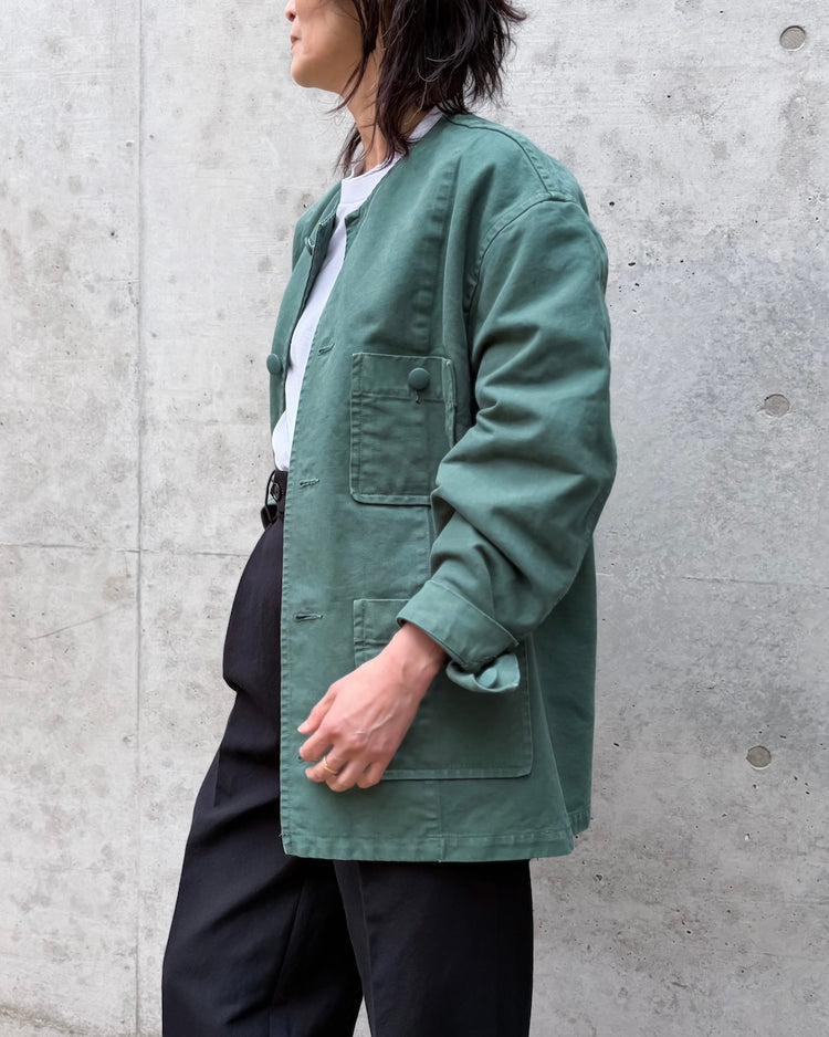 AURALEE / GARMENT-DYED ORGANIC COTTON HEAVY TWILL ROUND NECK BLOUSON / FOREST GREEN / A26SB050G