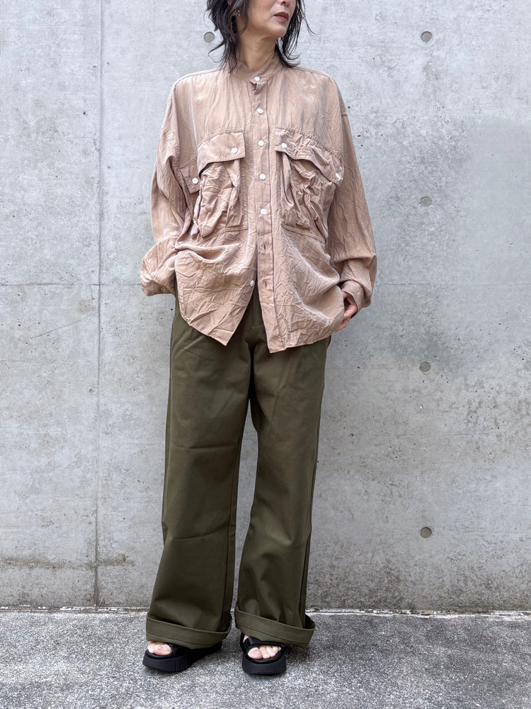KATHARINE HAMNETT / ACETATE PARACHUTE BAND COLLAR SHIRT / CAM.BEIGE / TKH-S01
