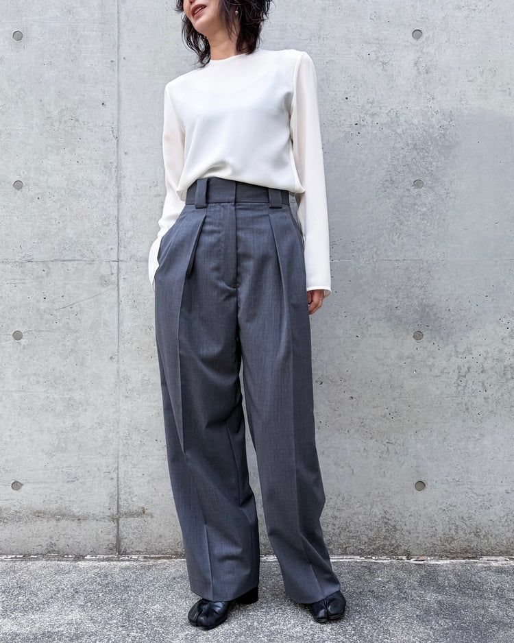 CINOH / T/W TWILL HIGH WAIST TWO TUCK PANTS / GRAY / E-60-029