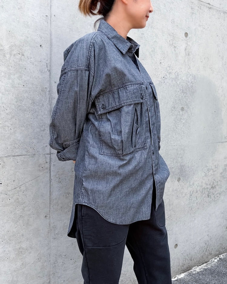 KATHARINE HAMNETT / DENIM PARACHUTE SHIRT / BLACK / TKH-S90