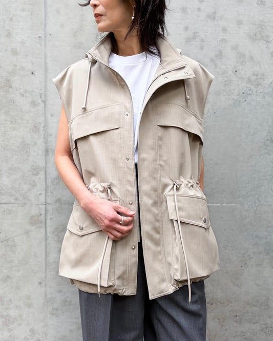 AURALEE / WOOL MAX CANVAS OVER VEST / TOP GRAY BEIGE / A26SV07WC