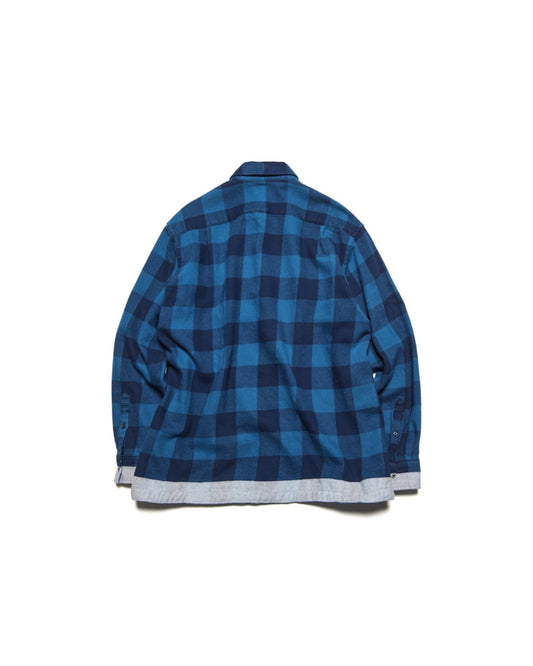 uniform expriment / LINE FLANNEL CHECK DRAWCORD SHIRT / BLUE / UE-262040