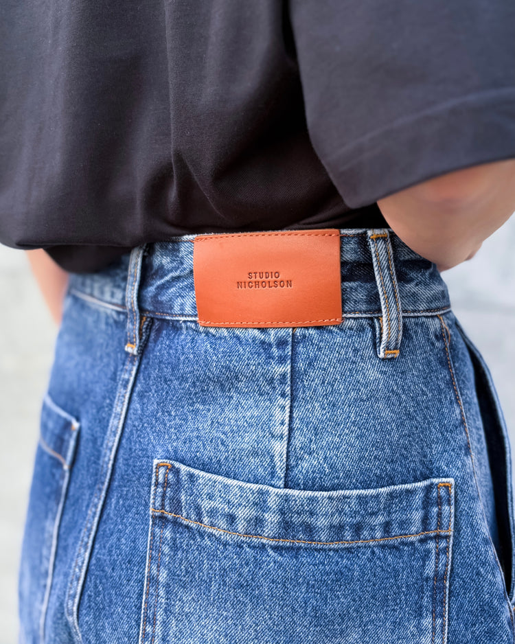 STUDIO NICHOLSON / CHALCO DENIM WIDE CROP PANT / WORN WASH INDIGO