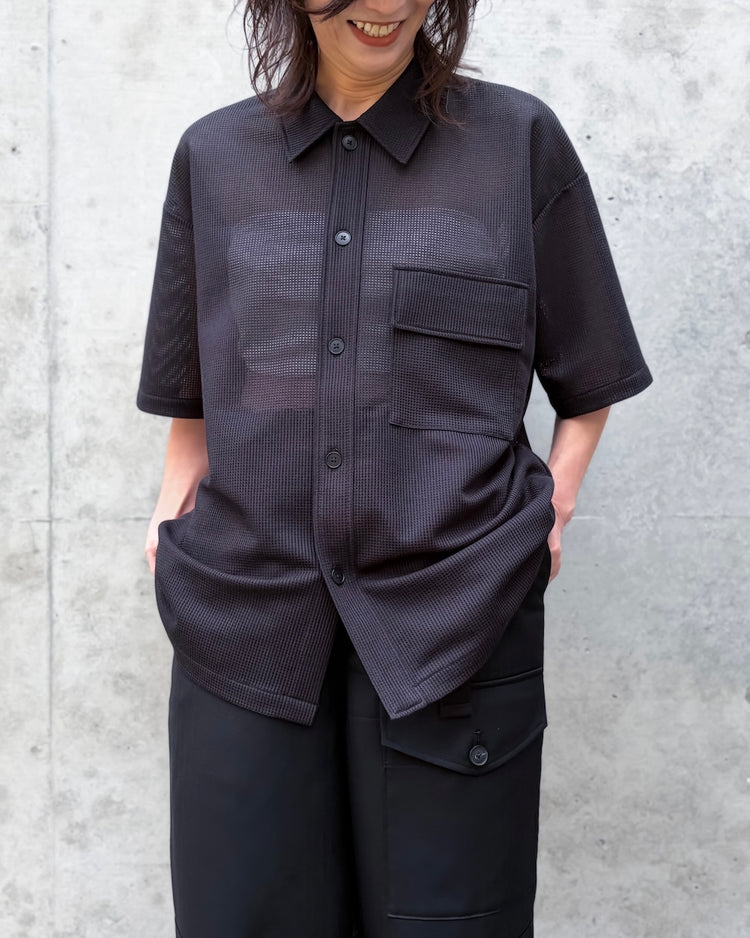 08sircus / Sheer waffle over shirts / Black / S26SS-CS06