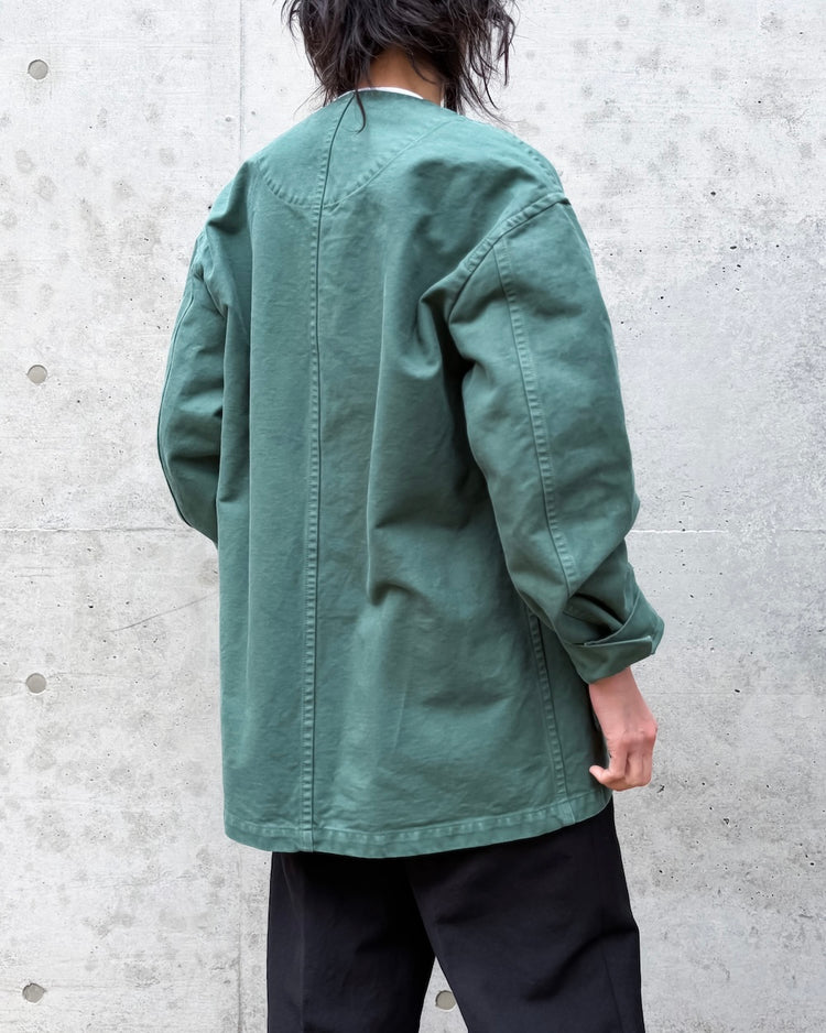 AURALEE / GARMENT-DYED ORGANIC COTTON HEAVY TWILL ROUND NECK BLOUSON / FOREST GREEN / A26SB050G