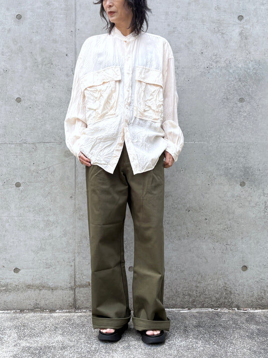 KATHARINE HAMNETT / ACETATE PARACHUTE BAND COLLAR SHIRT / IVORY  / TKH-S01