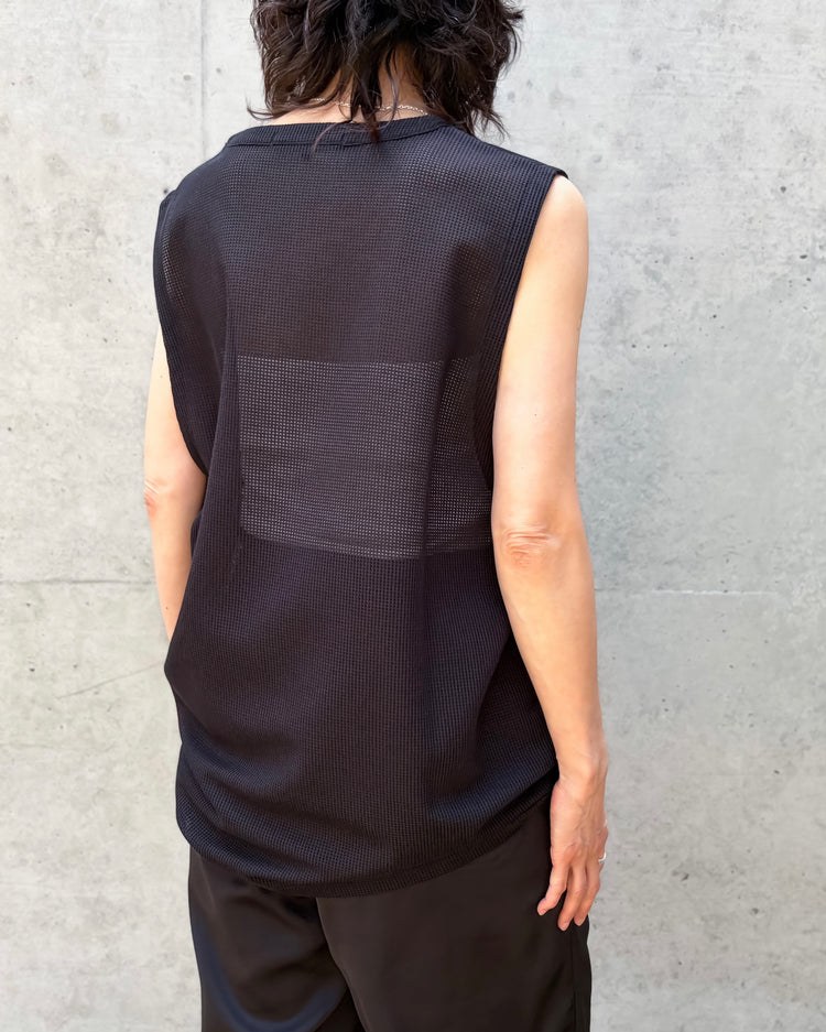 08sircus / Sheer waffle sleeveless top / black / S26SS-CS07