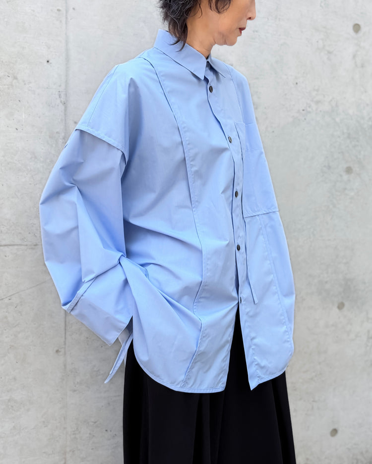 någonstans / piping wide shirt / water / 470JA430-0401