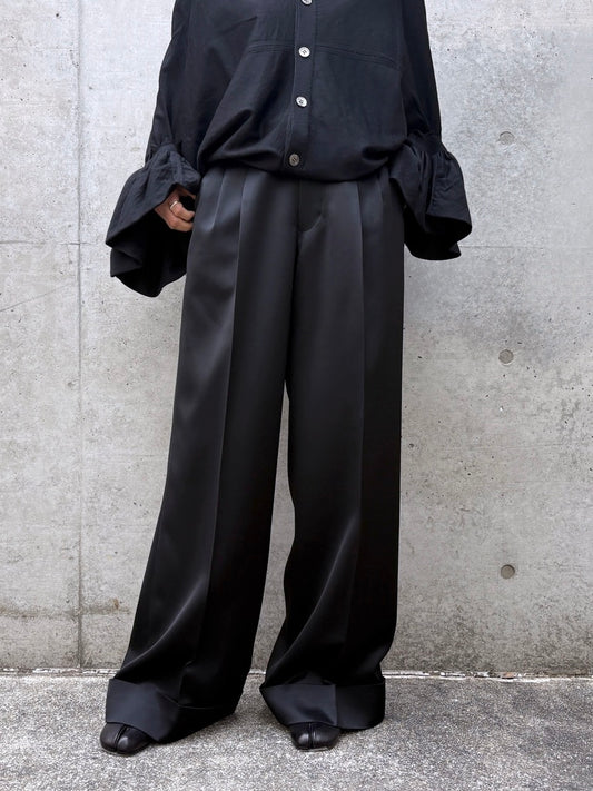 JUNYA WATANABE / ウールヴィスコースグログランタックワイドパンツ / BLACK / JQ-P025