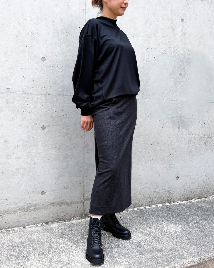 ATON / MERINO COLLEGE JERSEY | TUCKED STRAIGHT SKIRT / CHARCOAL / SKAGLW0307