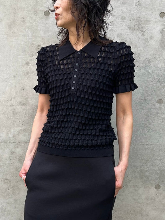 ASTRAET / 12G アイレット カラー ショートスリーブニット / BLACK / 54181054002