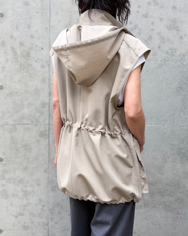 AURALEE / WOOL MAX CANVAS OVER VEST / TOP GRAY BEIGE / A26SV07WC