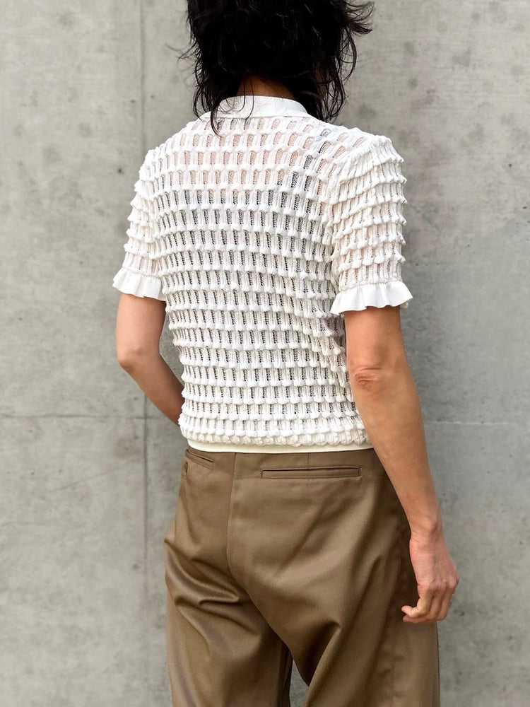 ASTRAET / 12G アイレット カラー ショートスリーブニット / WHITE / 54181054002