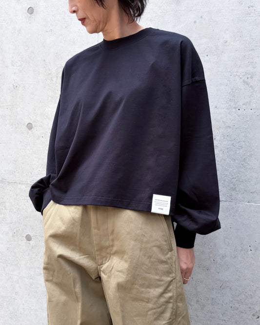 HYKE / CROPPED LONG-SLV TEE BIG FIT(6.5oz) / BLACK / 12454