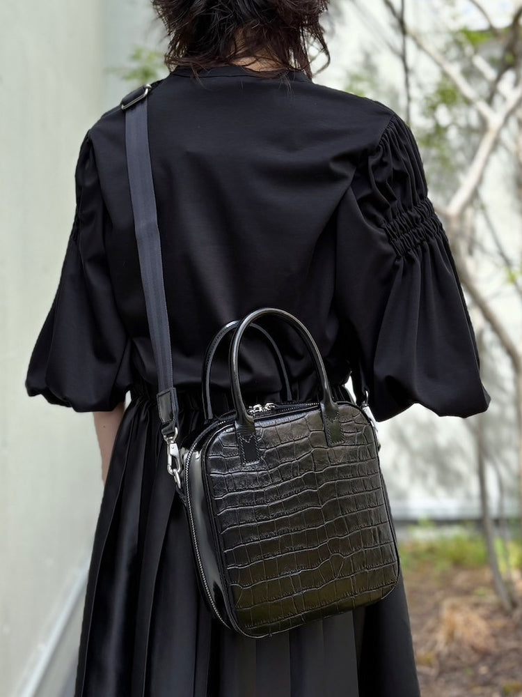 JUNYA WATANABE / ステアガラス×クロコ型押し ショルダー付き2wayバッグ  / BLACK / JP-K204-051