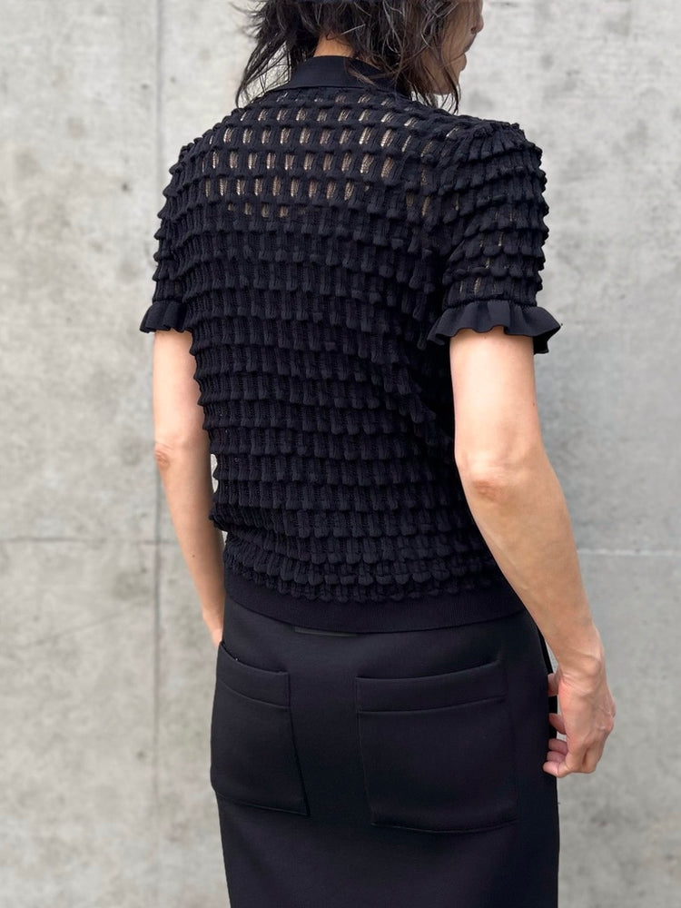 ASTRAET / 12G アイレット カラー ショートスリーブニット / BLACK / 54181054002