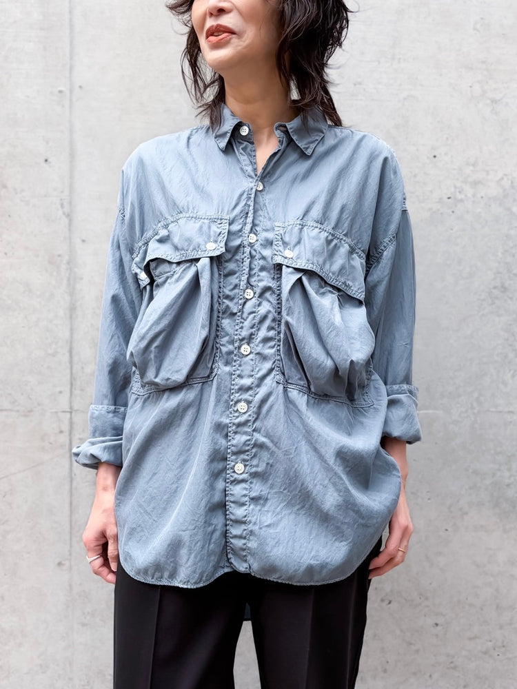 KATHARINE HAMNETT / PARACHUTE LONG TAIL SHIRT / G.BLUE / TKH-S90