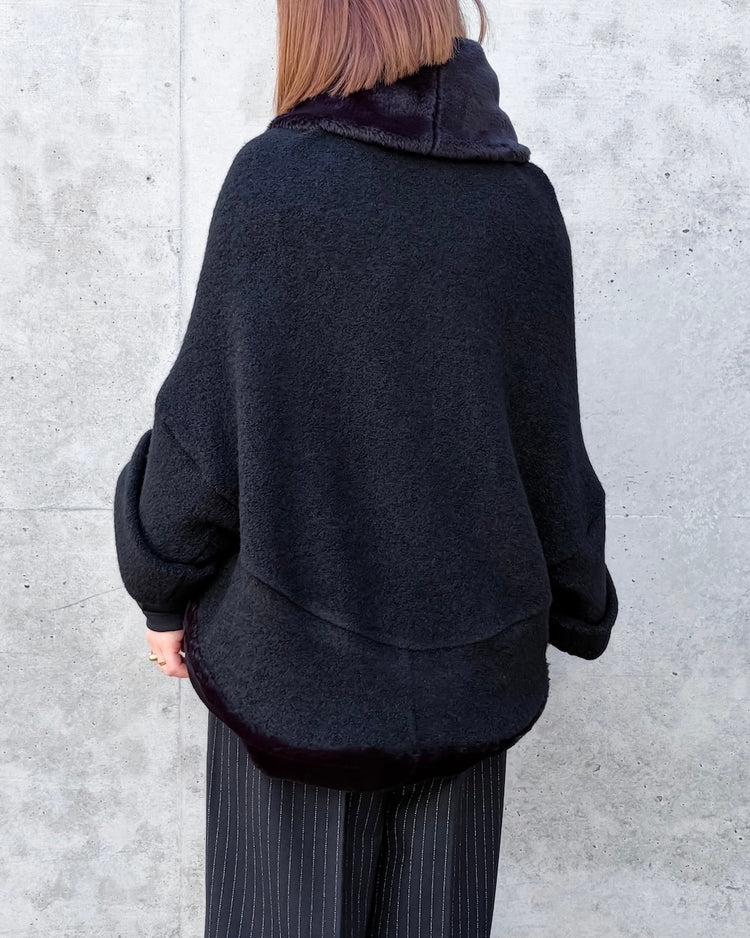 JUNYA WATANABE / ウールパイル天竺×フェイクファー ボレロ風JK / BLACK×BLACK / JR-J021