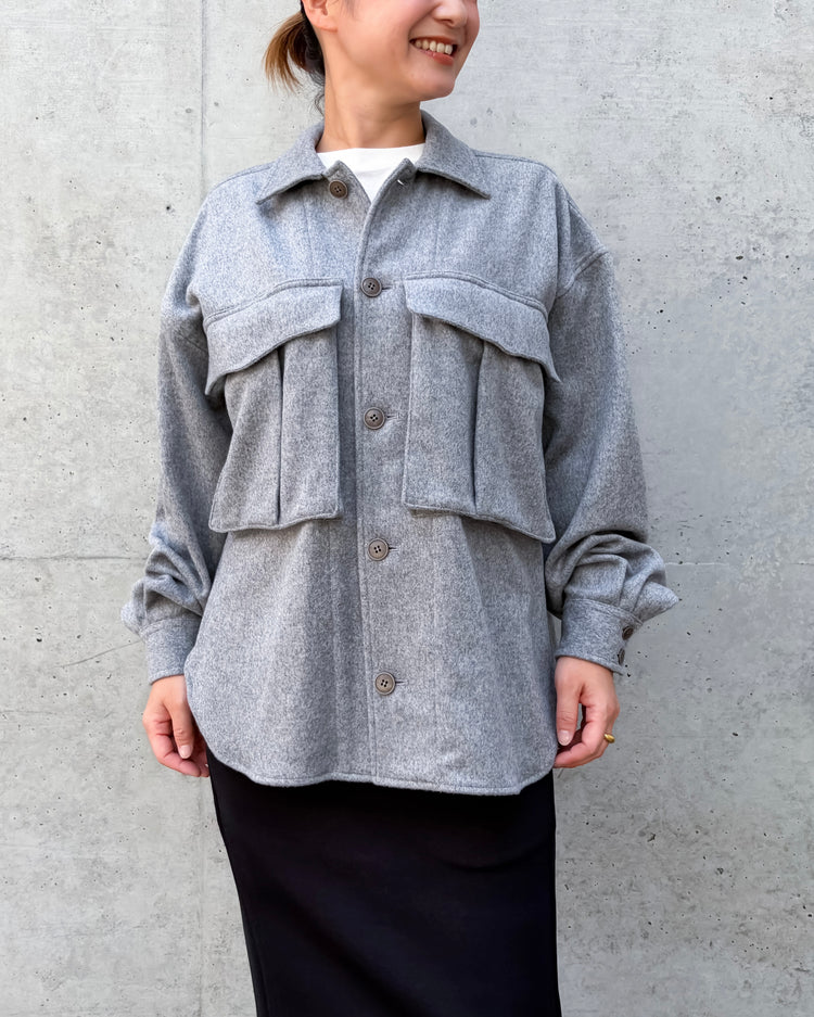 KATHARINE HAMNETT / RECYCLE WOOL  SHIRT OUTER / L.GRAY  / 26A-TKSJK-02