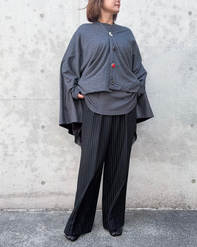 JUNYA WATANABE / ウールミルド天竺ランダムボタンポンチョ / TOP GRAY×BLACK / 3A-T014