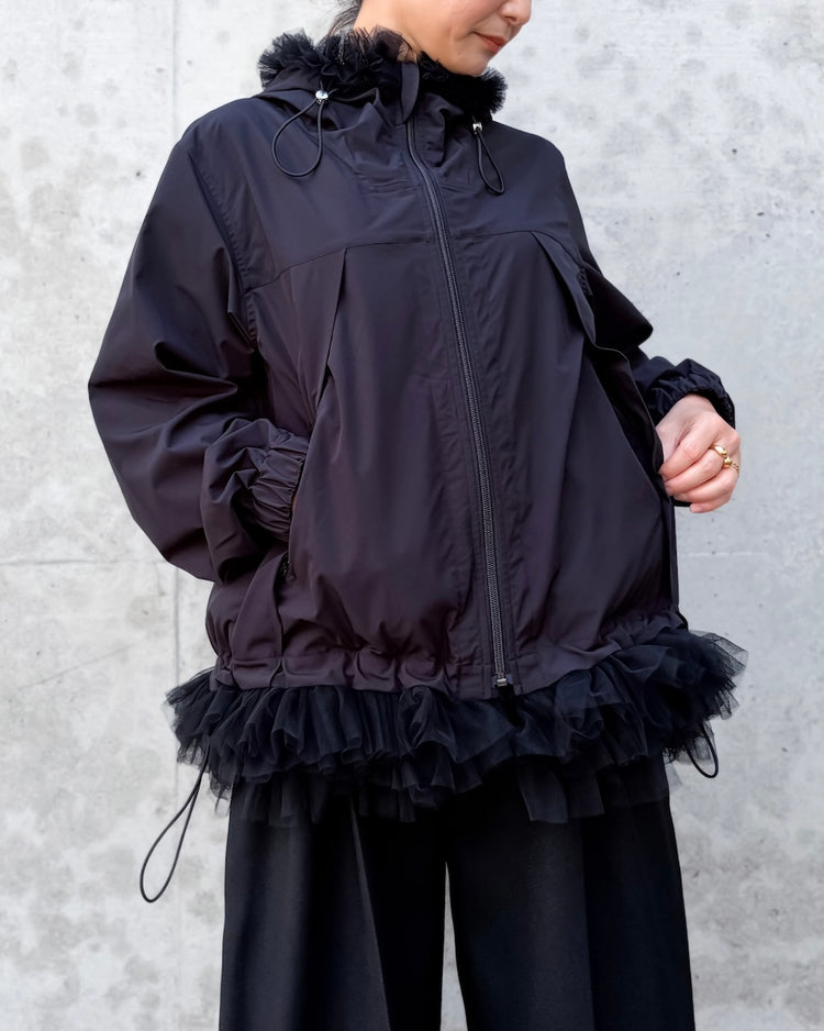 noir kei ninomiya / エステルタイプライター×ナイロンチュール フードJK / BLACK / 2A-B009