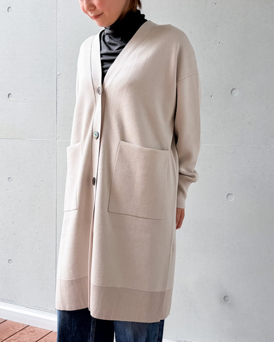 WALANCE / COTTON SILK DOUBLEFACE LONG CARDIGAN / GRAYISH IVORY / 3263-001