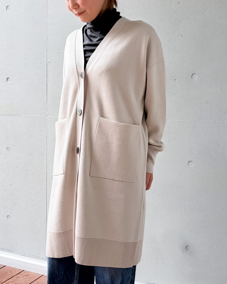 WALANCE / COTTON SILK DOUBLEFACE LONG CARDIGAN / GRAYISH IVORY / 3263-001