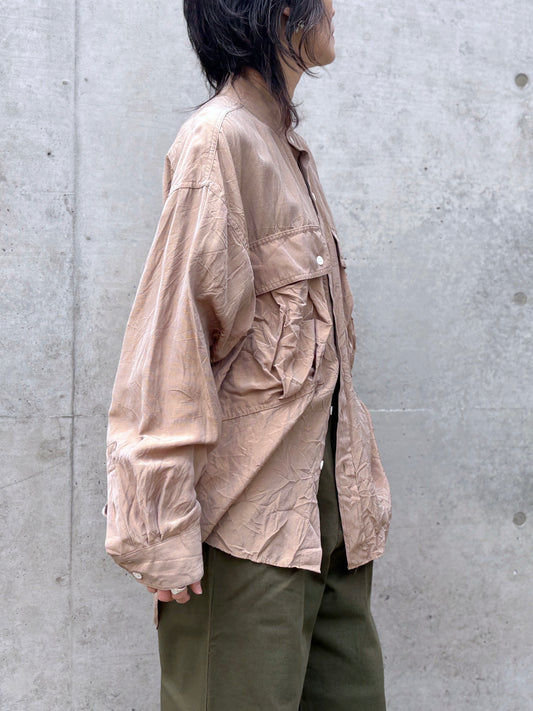 KATHARINE HAMNETT / ACETATE PARACHUTE BAND COLLAR SHIRT / CAM.BEIGE / TKH-S01