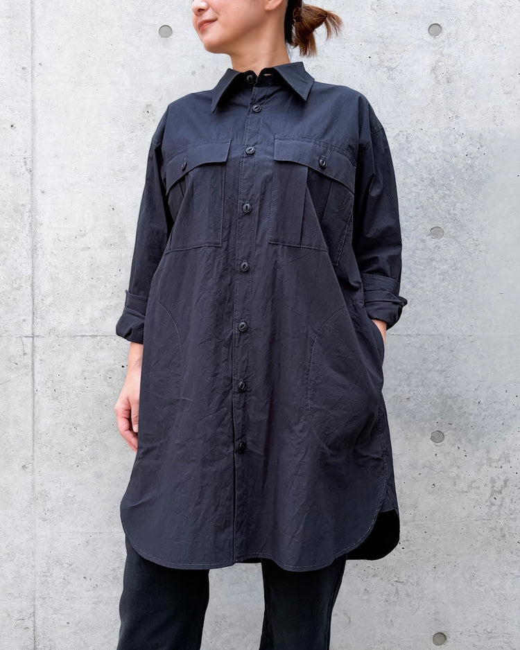 KATHARINE HAMNETT / LONGLENGTH WASHIED OUT SHIRT / NAVY  / 26A-TKH-11