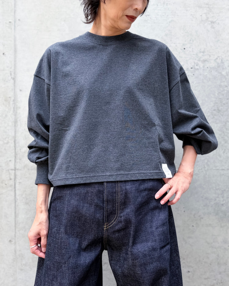 HYKE / CROPPED LONG-SLV TEE BIG FIT(6.5oz) / CHARCOAL / 12454