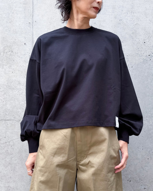 HYKE / CROPPED LONG-SLV TEE BIG FIT(6.5oz) / BLACK / 12454