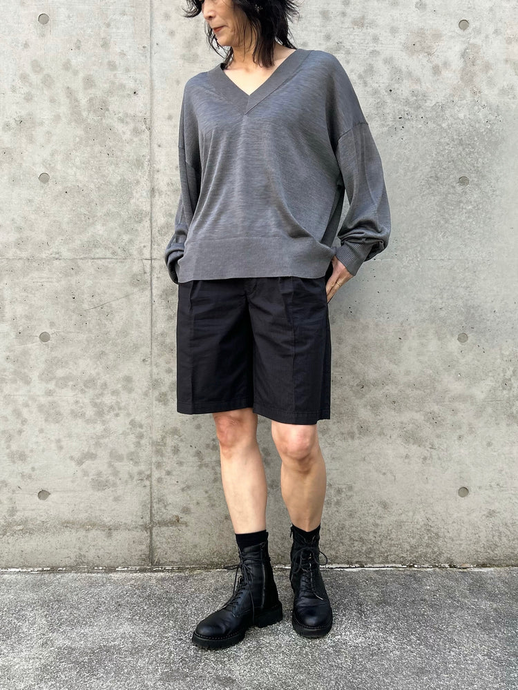 FARAH / GARMENT DYE PIN TUCK WIDE SHORTS / BLACK / FR0601-M4020