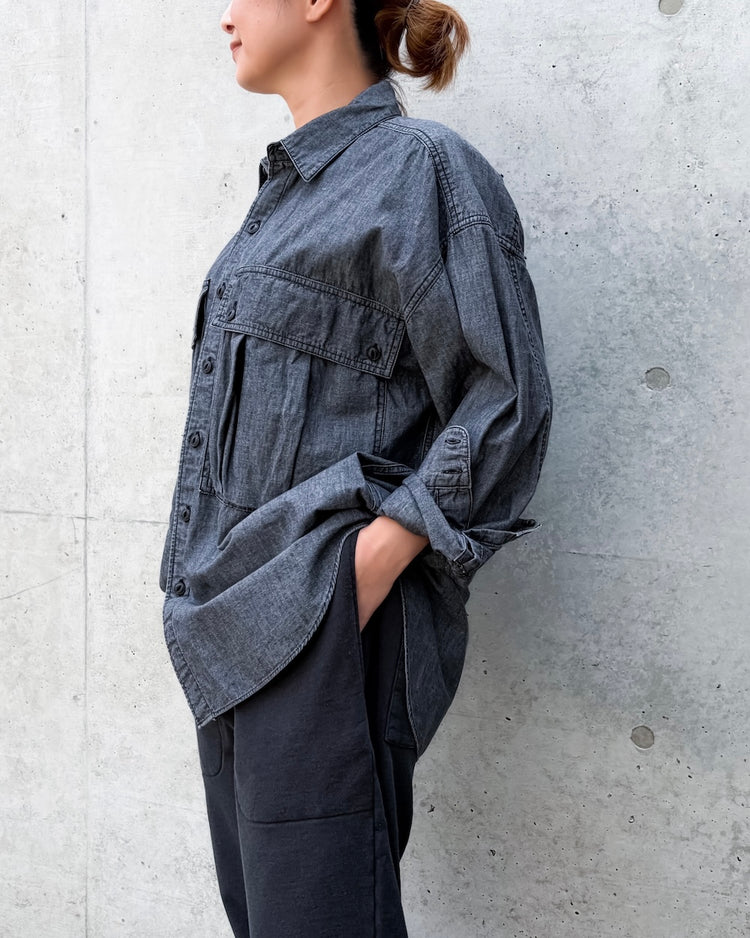 KATHARINE HAMNETT / DENIM PARACHUTE SHIRT / BLACK / TKH-S90