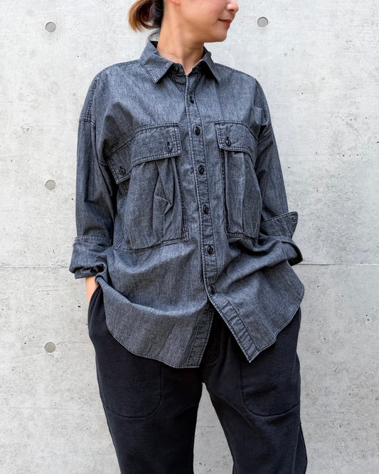KATHARINE HAMNETT / DENIM PARACHUTE SHIRT / BLACK / TKH-S90