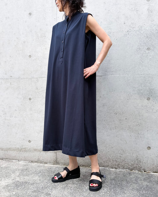 ADAWAS / DRY COTTON JERSEY HENLEY DRESS / MIDNIGHT / ADWS-507-26