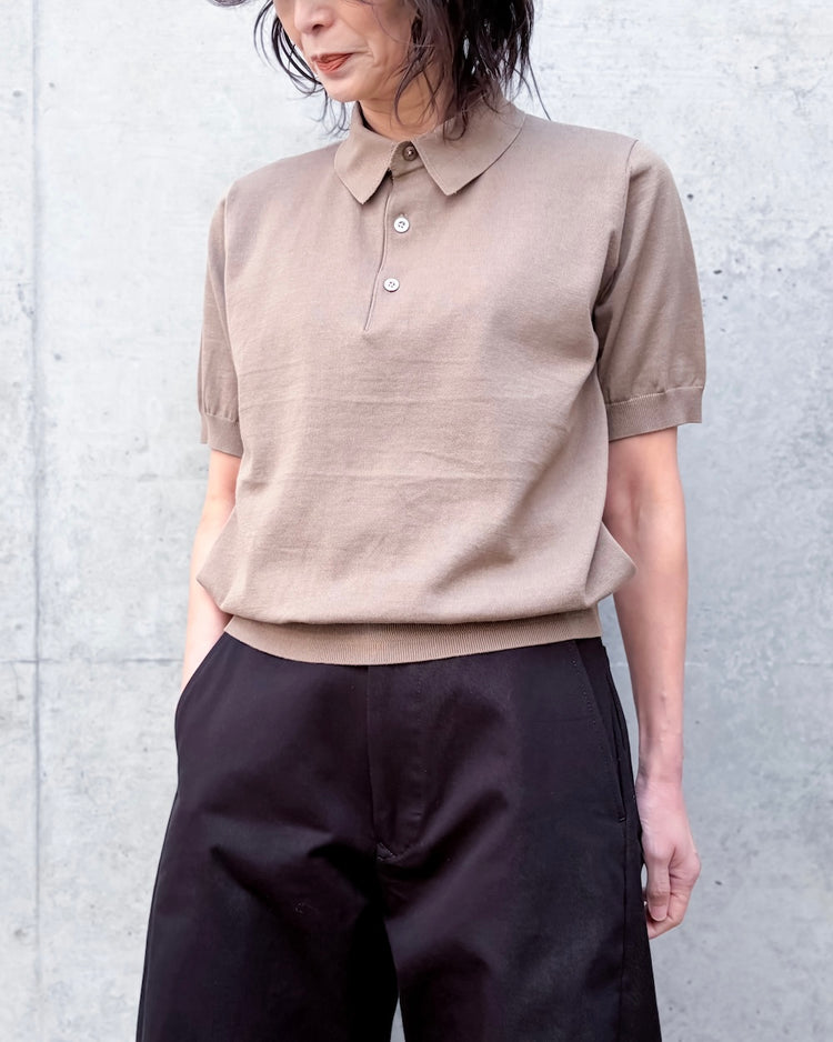 HYKE / SHEER BACK POLO KNIT / BEIGE / 11420