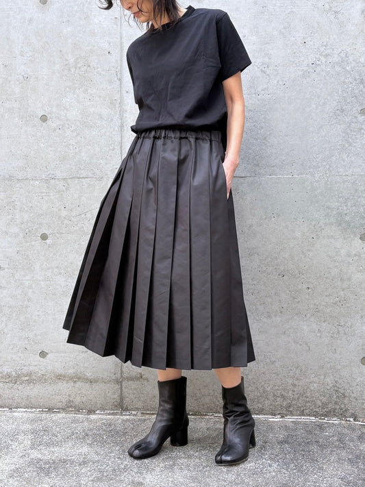tao / 綿エステルツイル ウエストゴム プリーツスカート / BLACK / TQ-S012-051