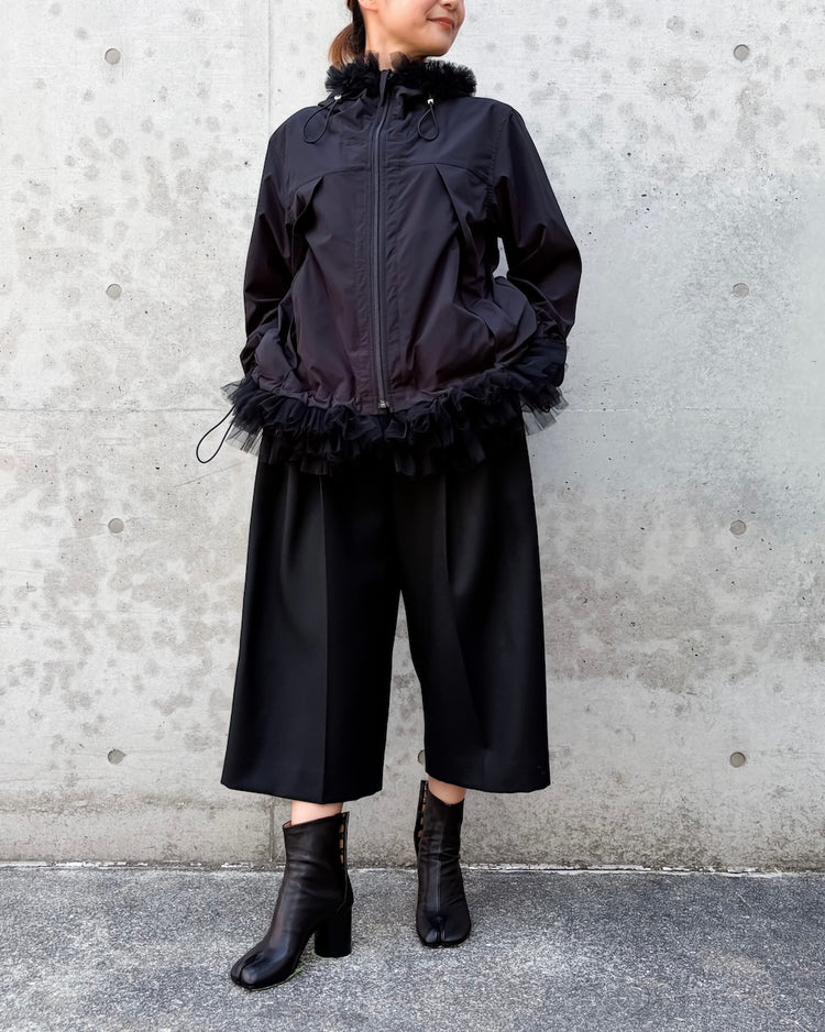 noir kei ninomiya / エステルタイプライター×ナイロンチュール フードJK / BLACK / 2A-B009