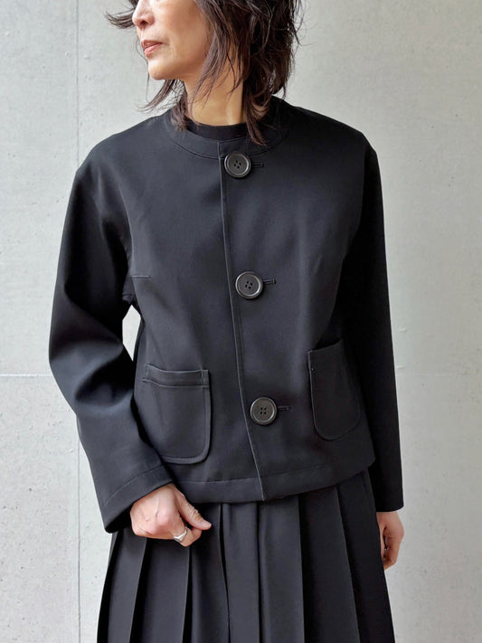 tao / ウールギャバ後染ノーカラージャケット / BLACK / TC-J100